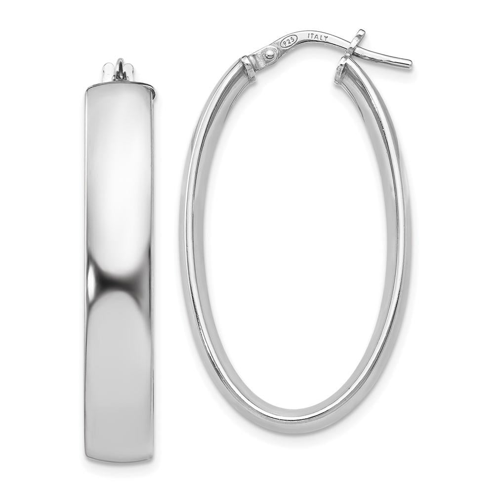 Distinctive Sterling Silver Polished Oval Hinged Hoop Earrings