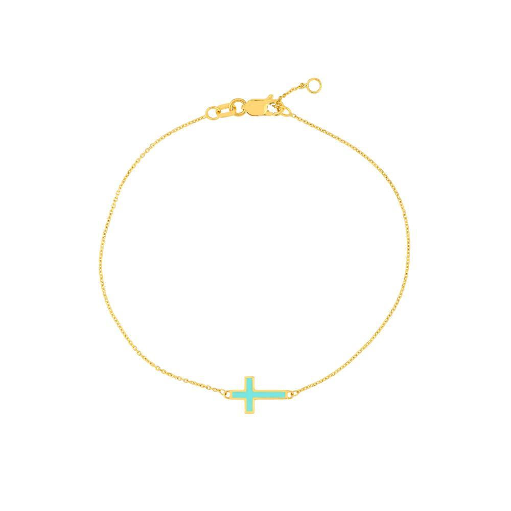 HAWLEY ST Lt.Turquoise Enamel Sideways Cross 7.5" Bracelet