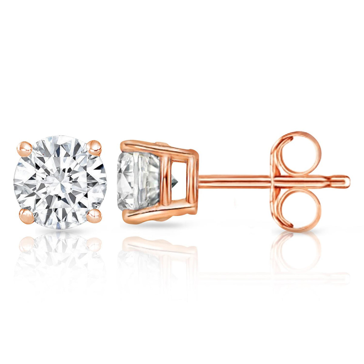 PARIKHS Round Prime Diamond Stud 14K Rose Gold 0.08ct IJK Color,I1 Clarity