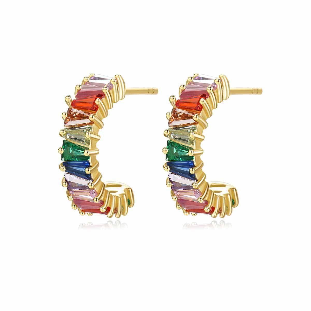 Completely Bella Latonia Cabella created Colorful CZ "C" shaped Sterling Silver 18K Gold Vermeil Stud Earrings