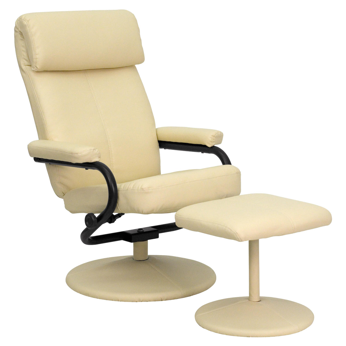 Flash Furniture Multi-Position Headrest Recliner &Ottoman w/Wrapped Base in Black LeatherSoft