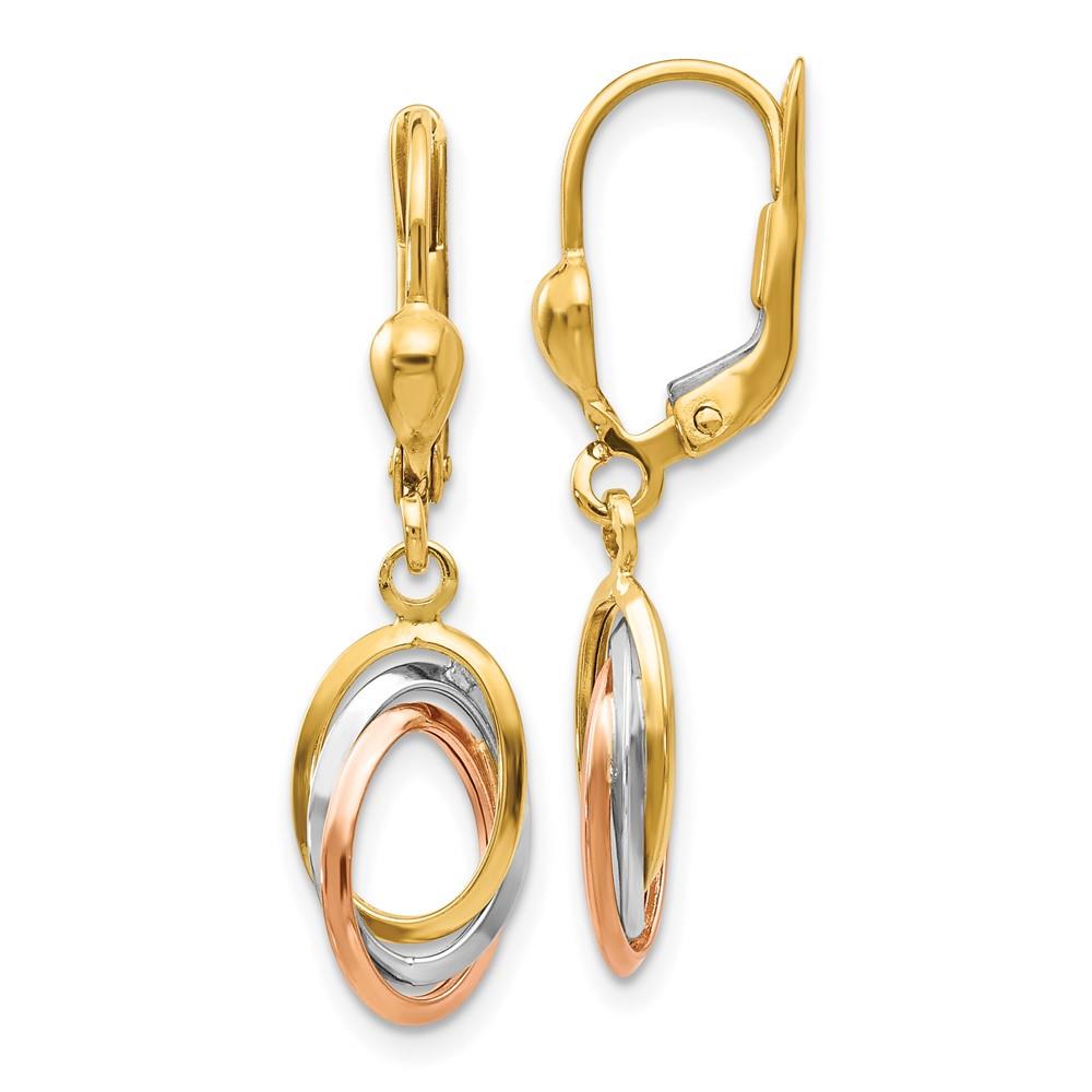 Distinctive 14K Tri-Color Polished Dangle Leverback Earrings