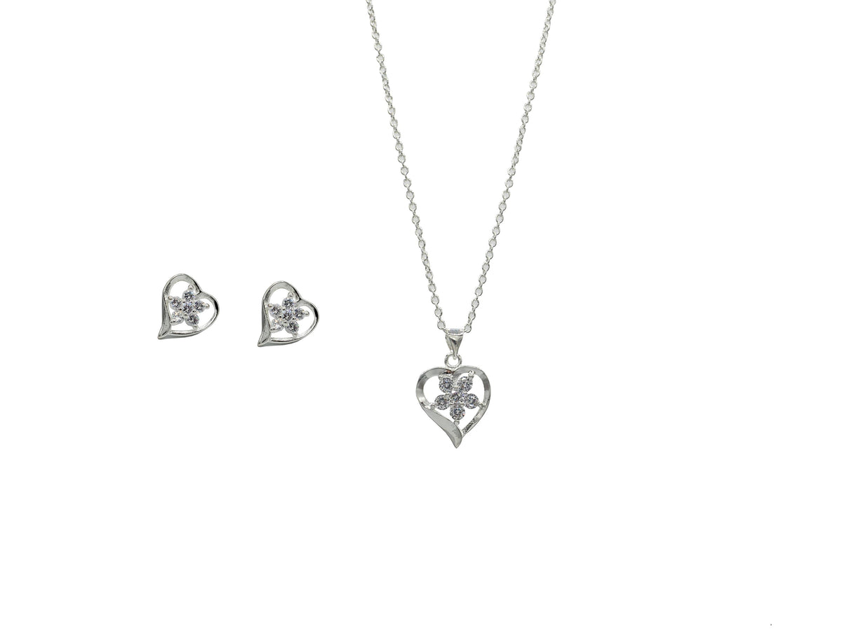 Completely Bella Sterling Silver CZ Star Burst Heart Jewelry Set