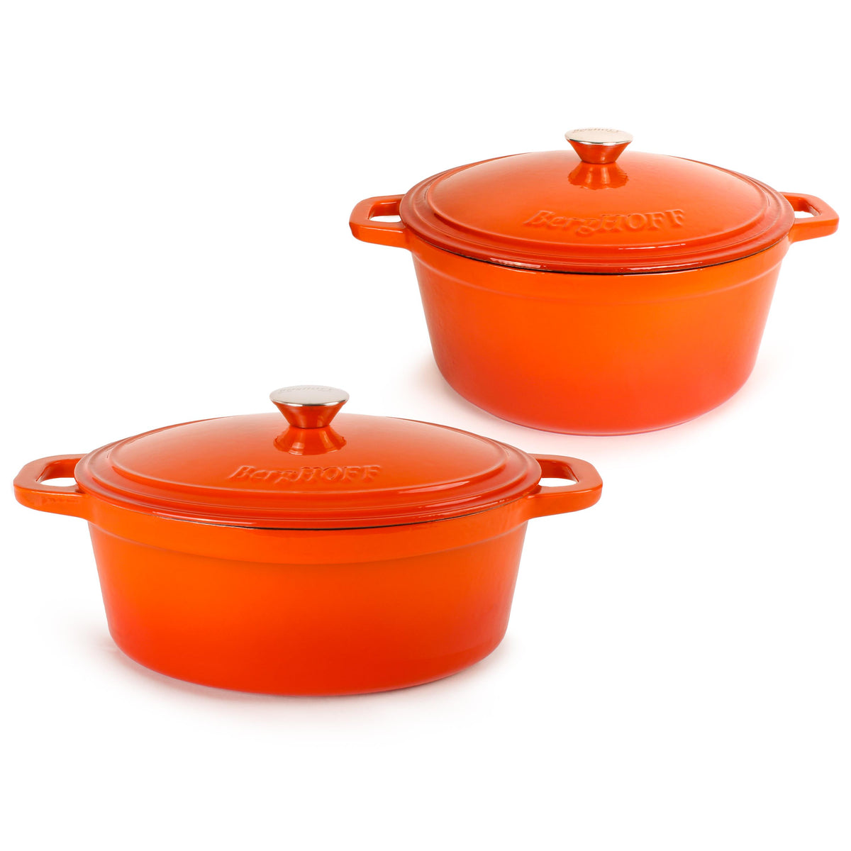BergHOFF Neo 4pc Cast Iron Cookware Set, 5qt. & 7qt., Orange