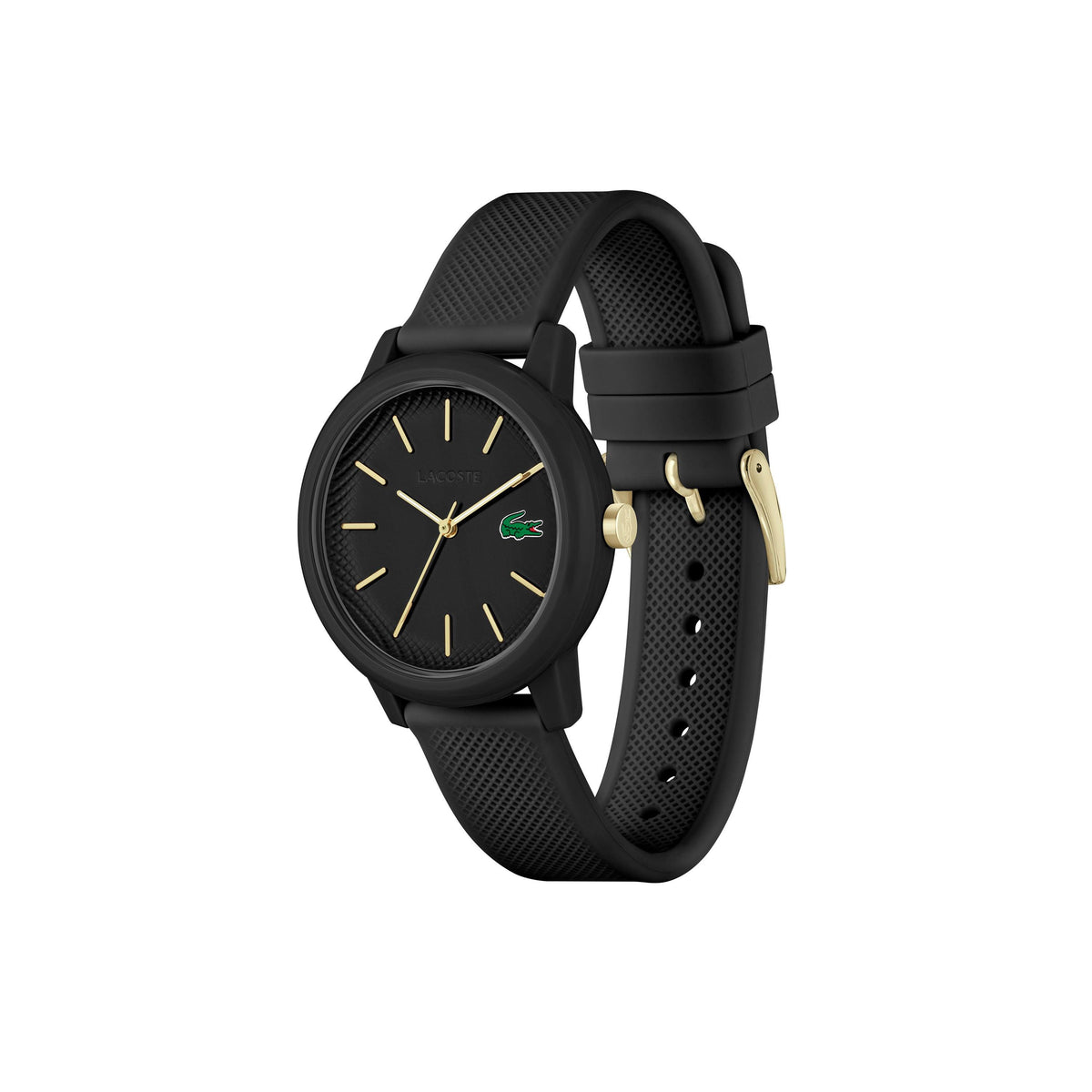 Lacoste Ladies 12.12 Black Silicone Strap Watch Black Dial