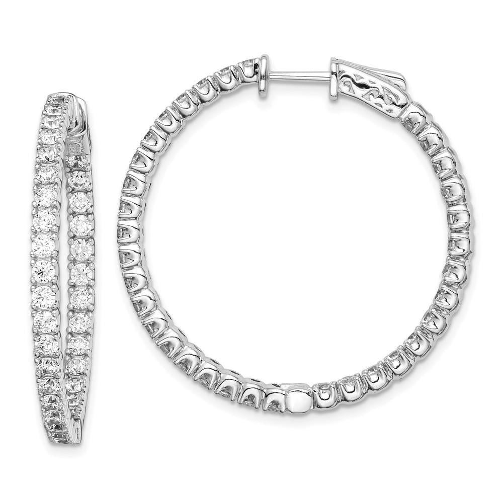 Distinctive Sterling Silver Rhodium-plated CZ In and Out Round Hinged Hoop Earrings