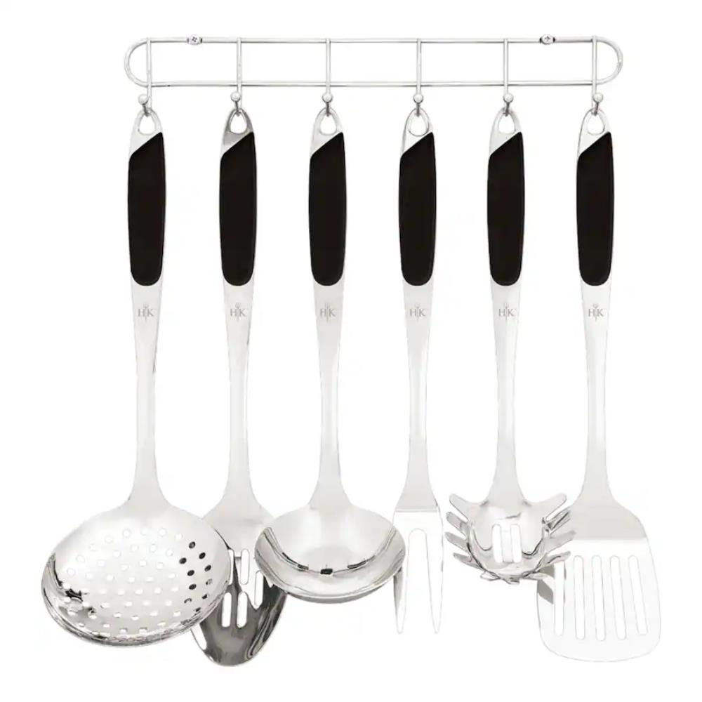 Hell's Kitchen 6pc Kitchen Utensil with Rack - Black