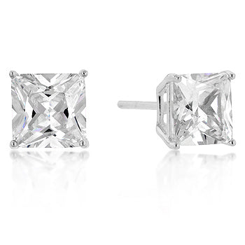 Completely Bella Sterling Silver 7 mm Princess Cut Cubic Zirconia Stud Earrings