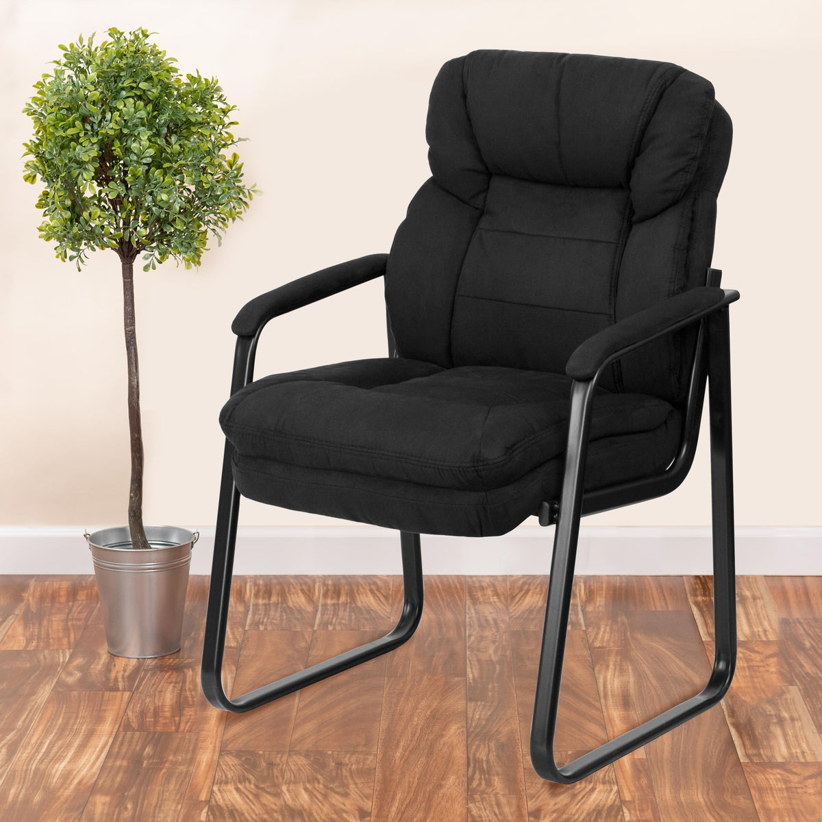 Flash Furniture Brown Microfiber Executive Side Reception Chair with Lumbar Support & Sled Base