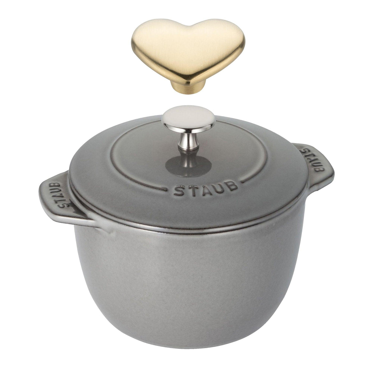 Staub 1.5qt Cast Iron Petite French Oven w/ Heart Knob Graphite Gray