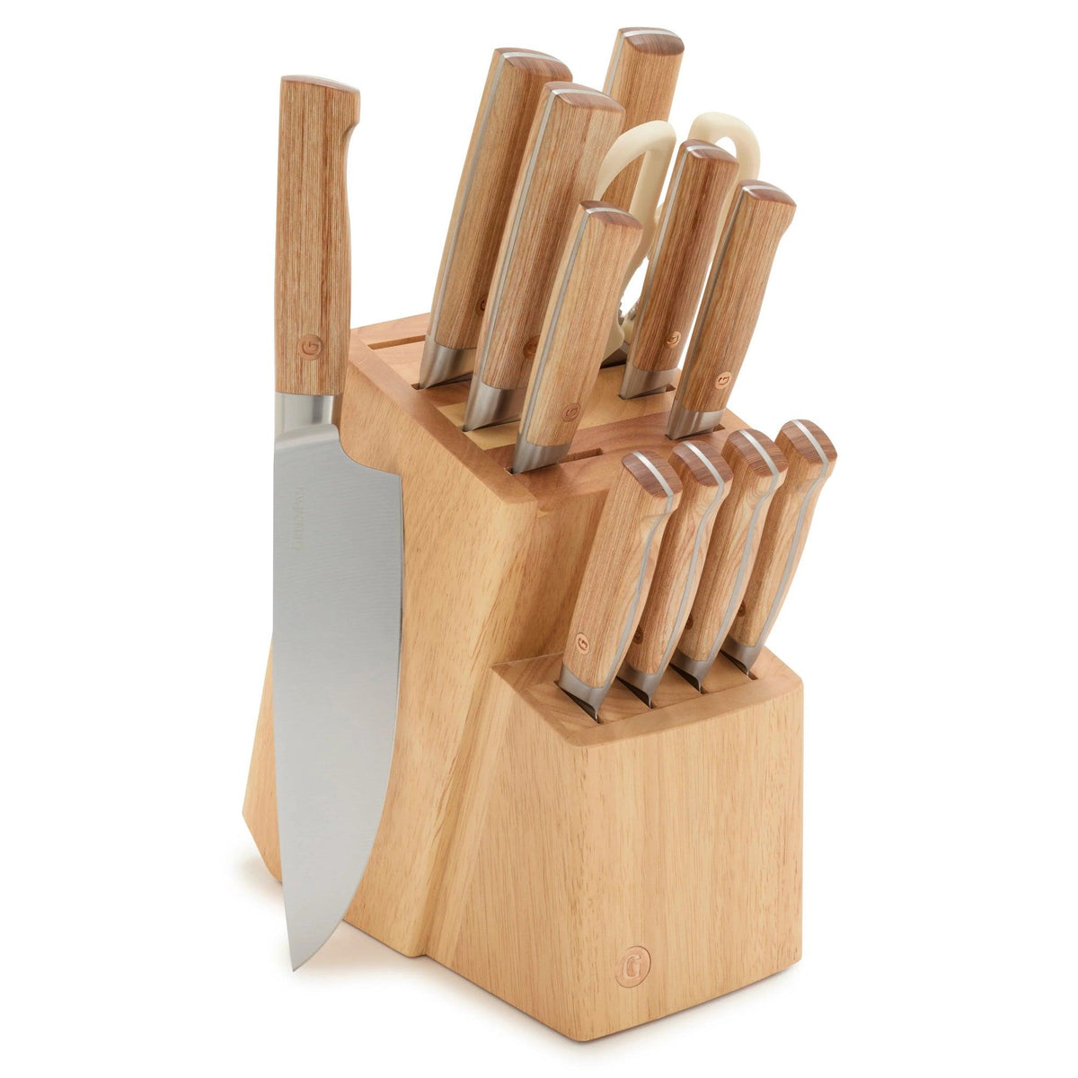 GreenPan Elite Cutlery 13pc Knife Block Set w/ Light Wood Handles