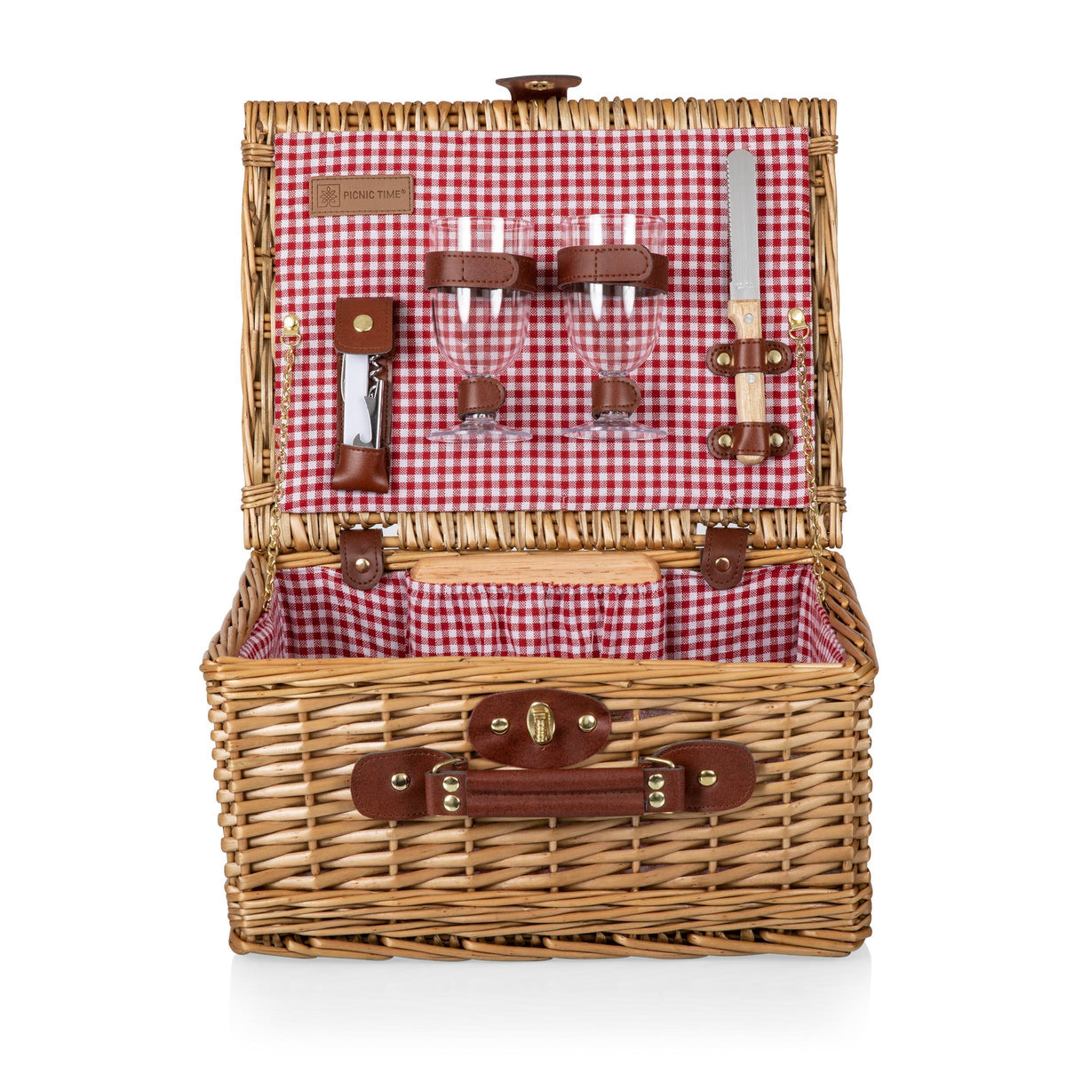 Picnic Time Classic Wine Basket - Red & White Gingham Pattern