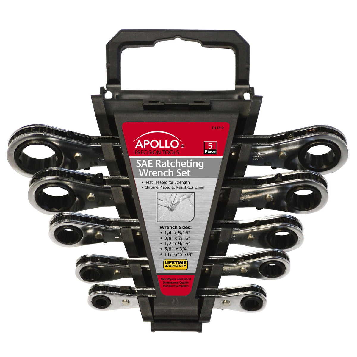 Apollo Tools 5 Piece SAE Ratcheting Wrench Set