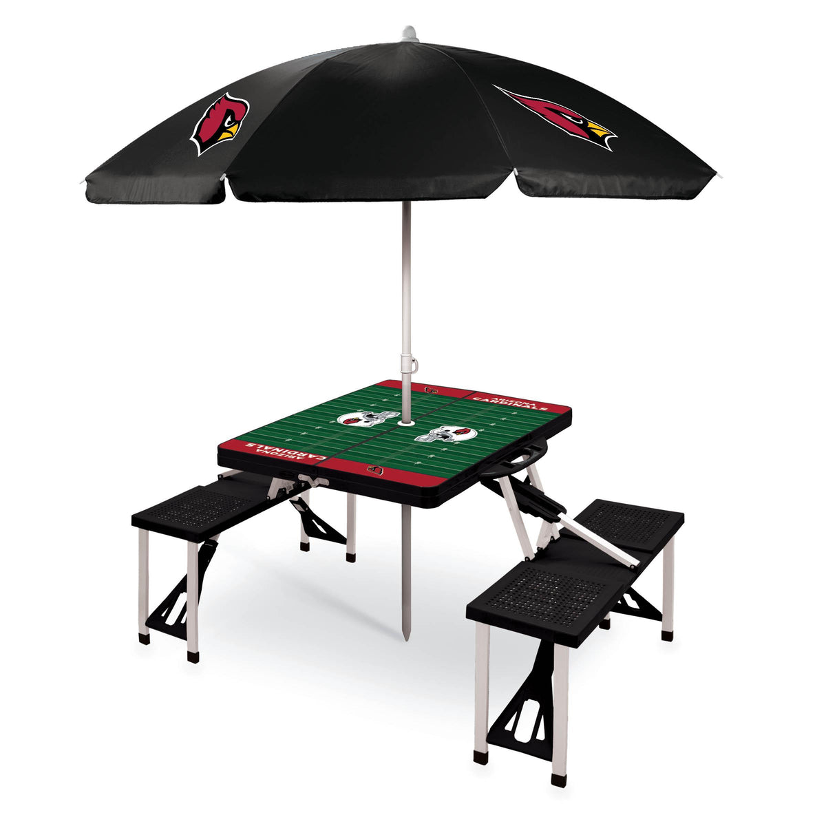 Minnesota Vikings - Picnic Table Portable Folding Table with Seats and Umbrella, (Black)