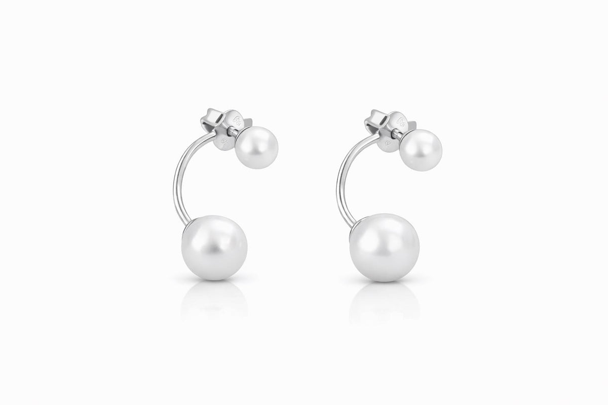 Completely Bella Double Pearl Floating Hoop Earrings in Silver