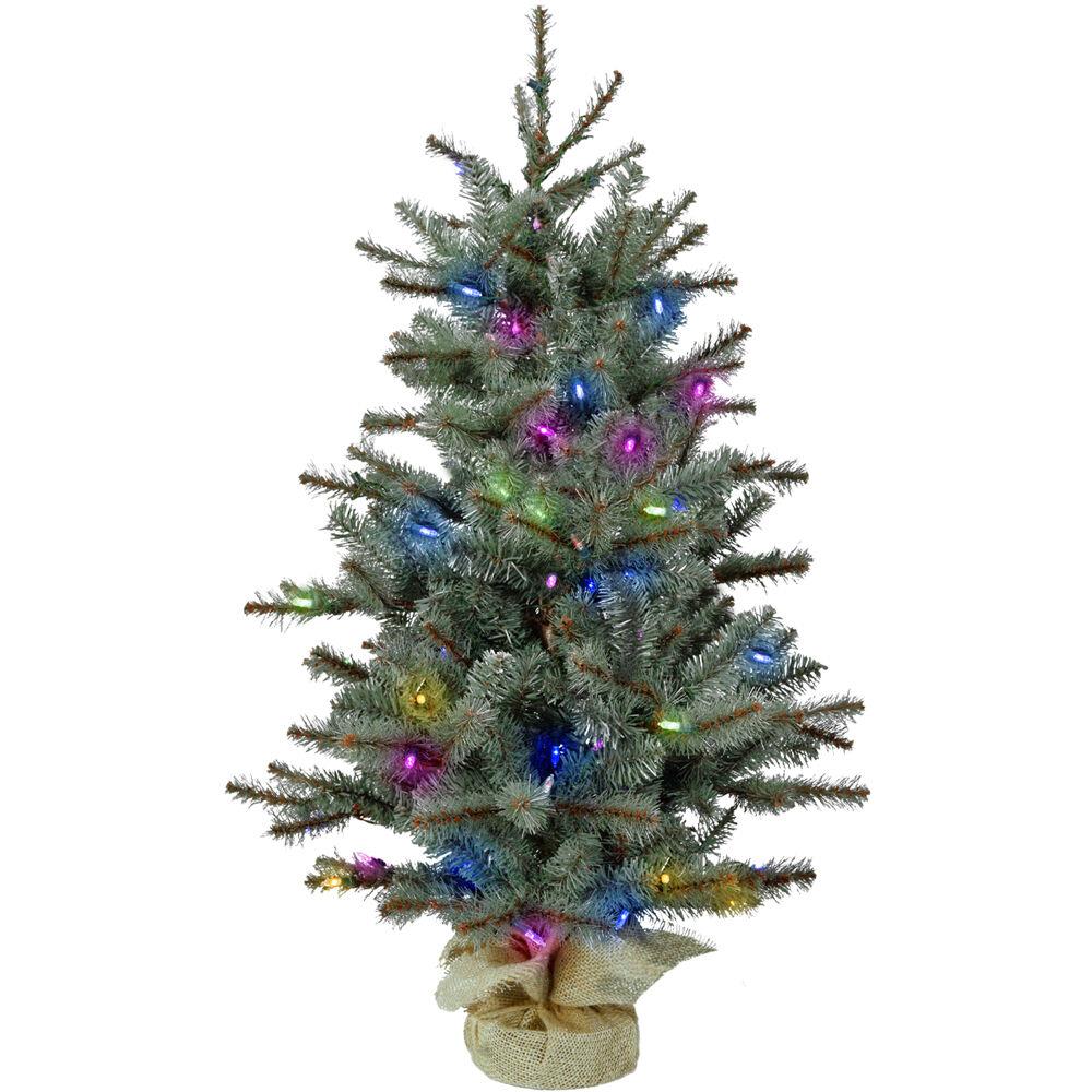 Fraser Hill 4-Ft. Heritage Pine Artificial Tree with Burlap Base and Multi-Colored LED String Lights