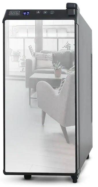 BLACK+DECKER 12 Bottle Wine Cellar, Thermoelectric With LED Display And Mirror Door - Black