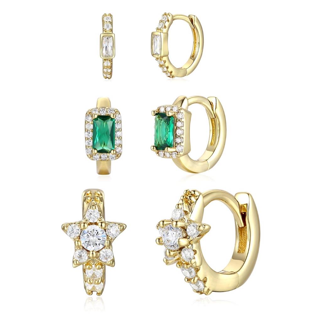 GENEVIVE Green Hinged Hoop Earrings