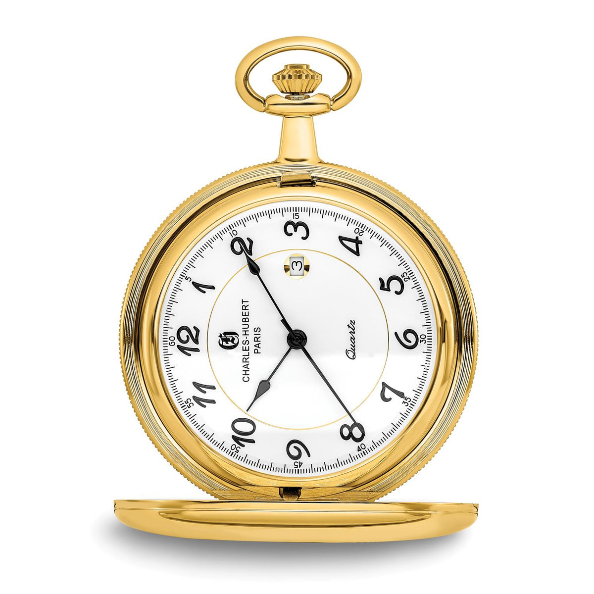 Distinctive Gifts Charles Hubert 14k Gold Finish White Dial with Date Pocket Watch 50mm