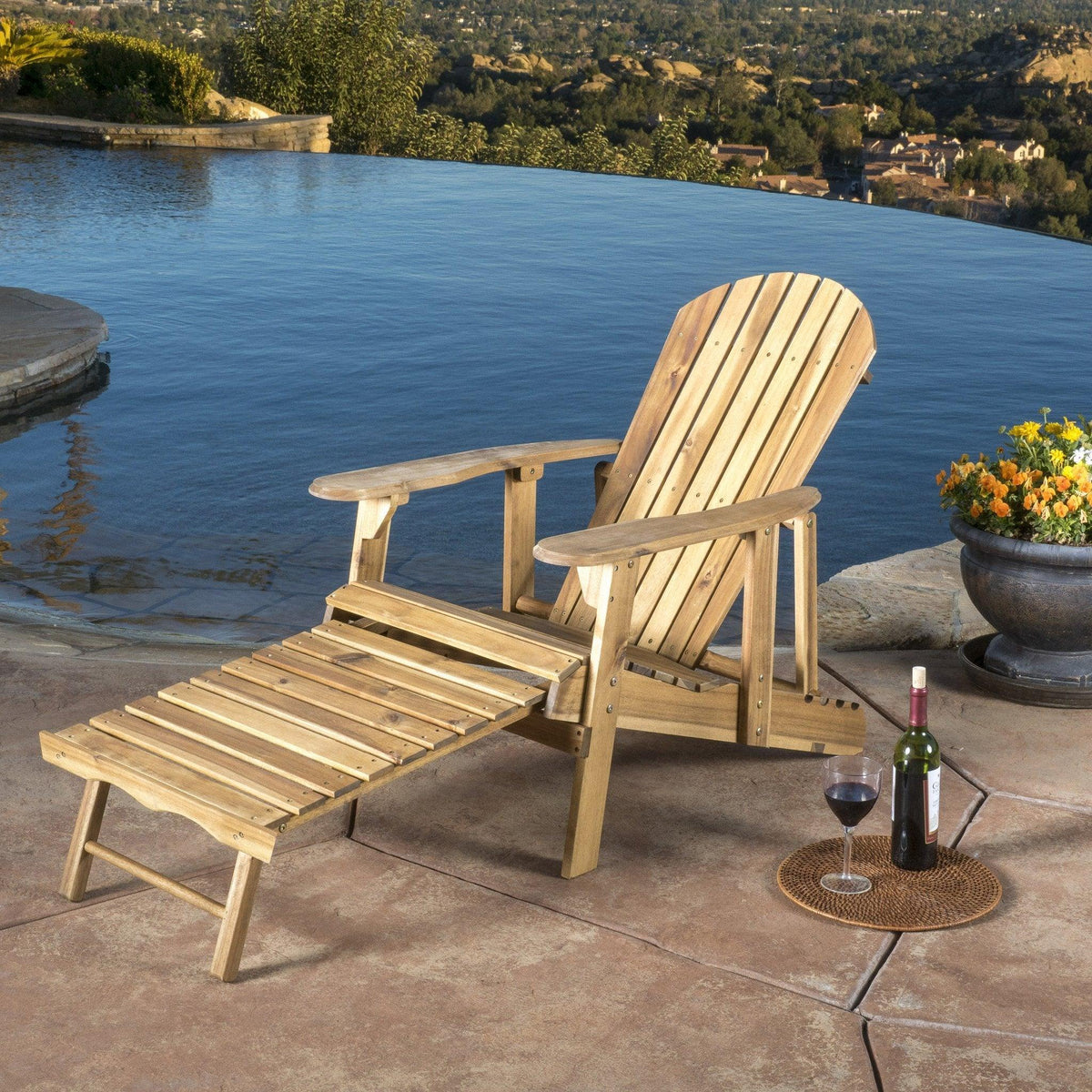 Stark Home Hayle Reclining Wood Adirondack Chair W/ Footrest