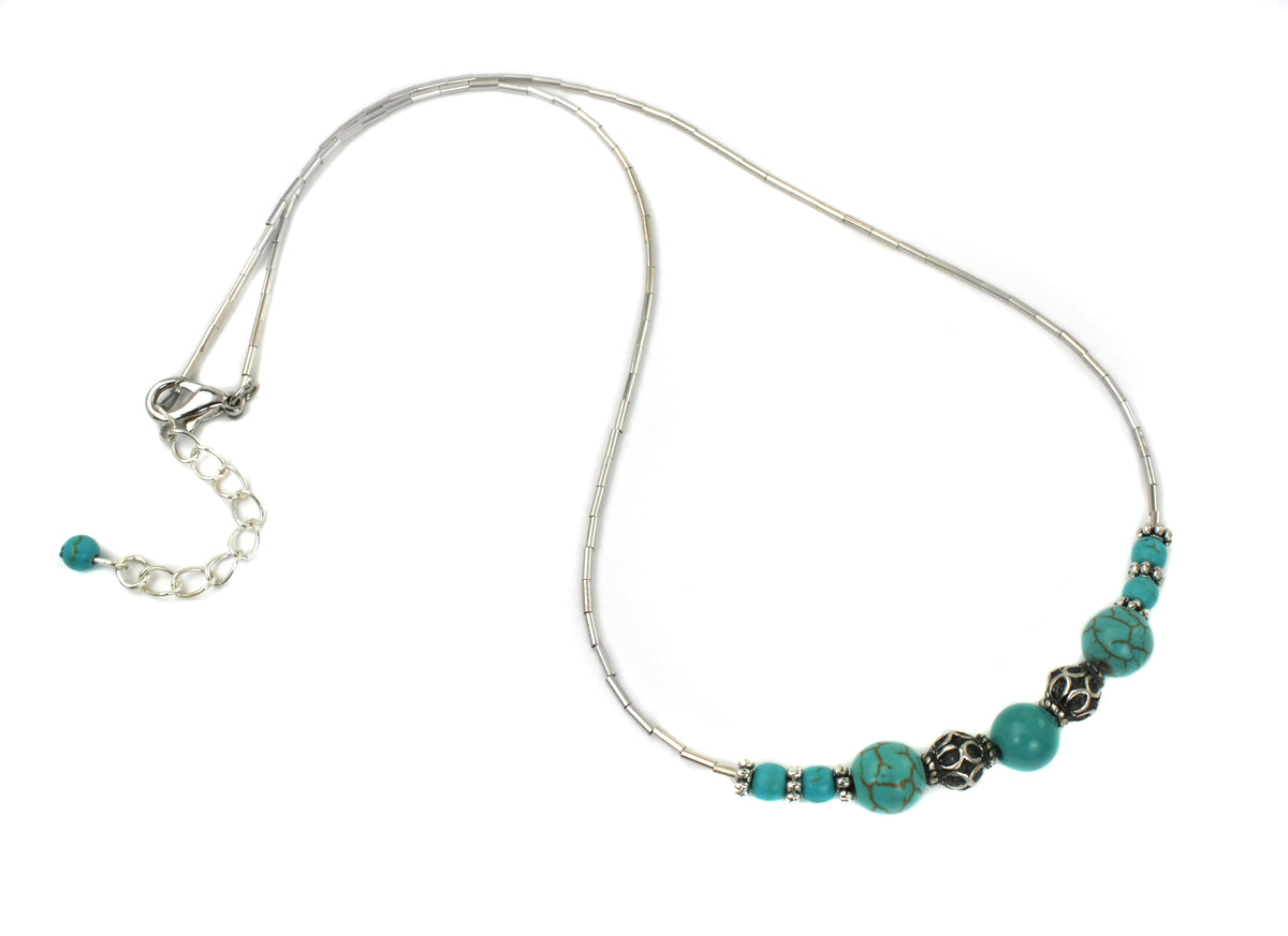 DKD Turquoise Eclectic Silver Strand Necklace