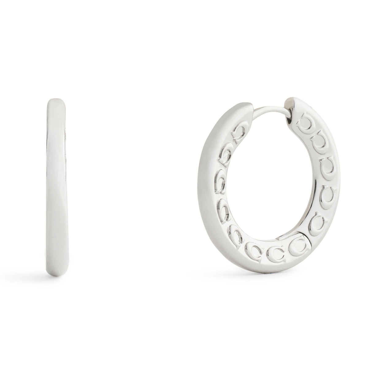COACH Signature C Small Hoop Earrings - Rhodium
