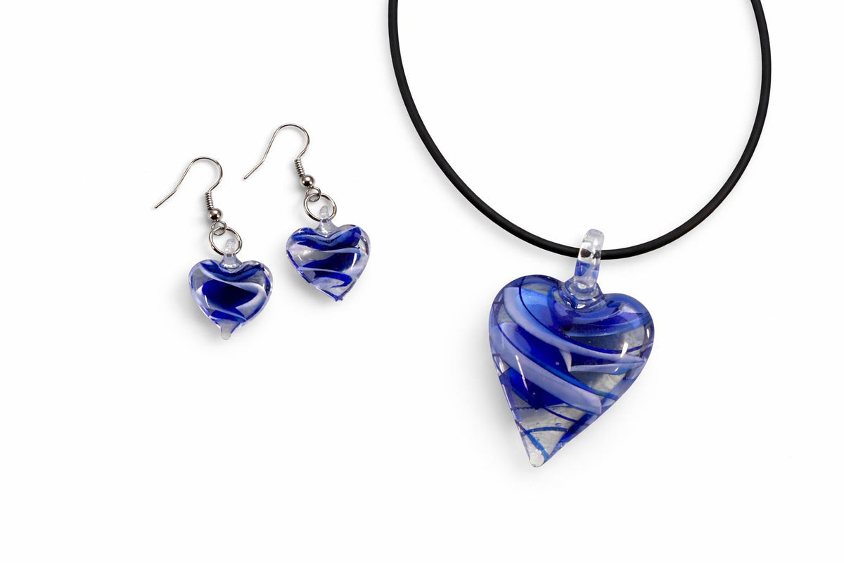 Completely Bella Blue and White Swirl Heart Necklace and Earrings Set