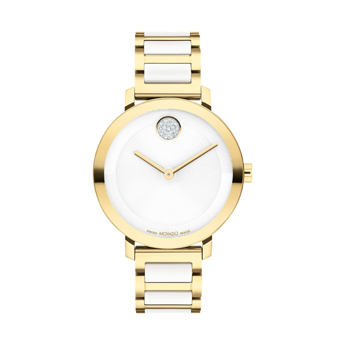 Movado Ladies BOLD Evolution 2.0 Gold SS & White Ceramic Watch White Dial