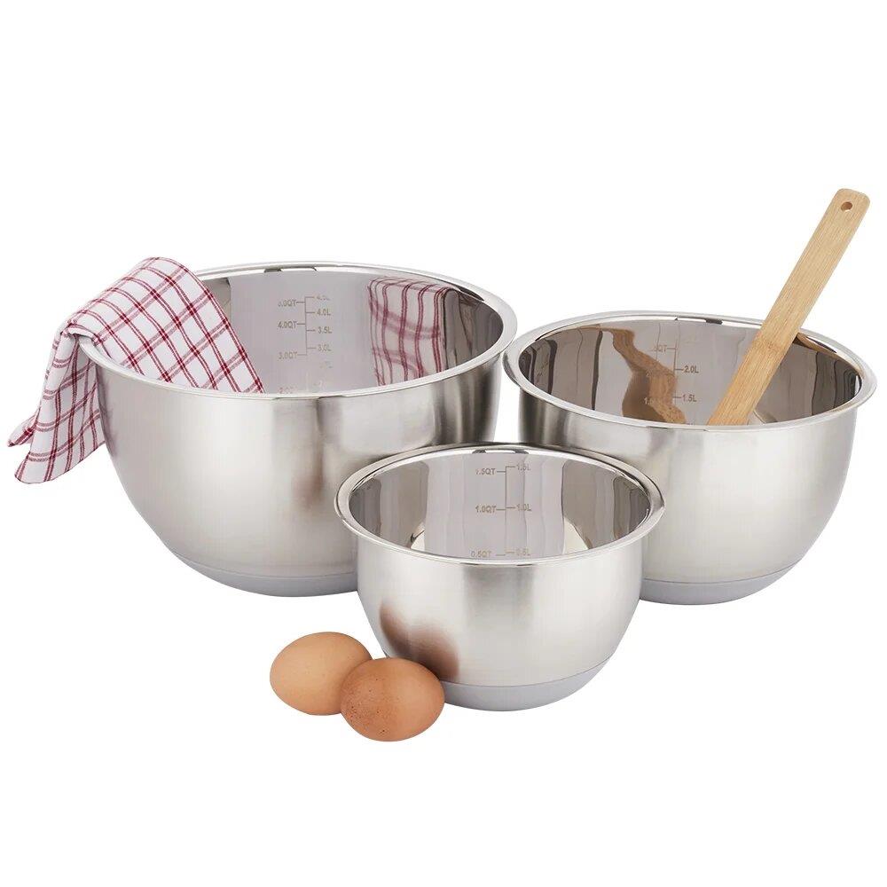 Bella Home 3 Pc Nesting Stainless Steel Mixing Bowl set w/Non-slip bottom