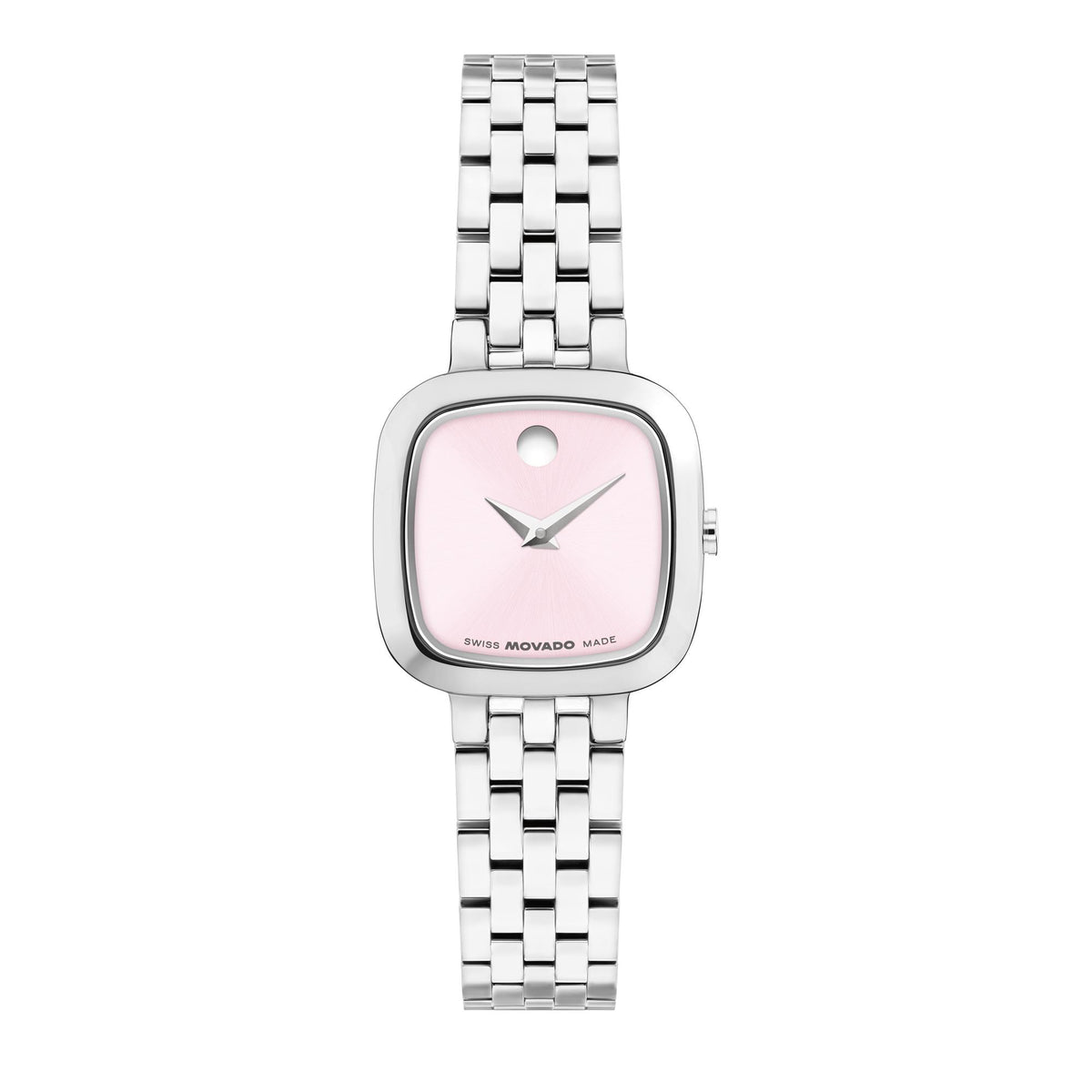 Movado Museum Classic Cushion Ladies. Stainless Steel Case & Bracelet. Blush Dial