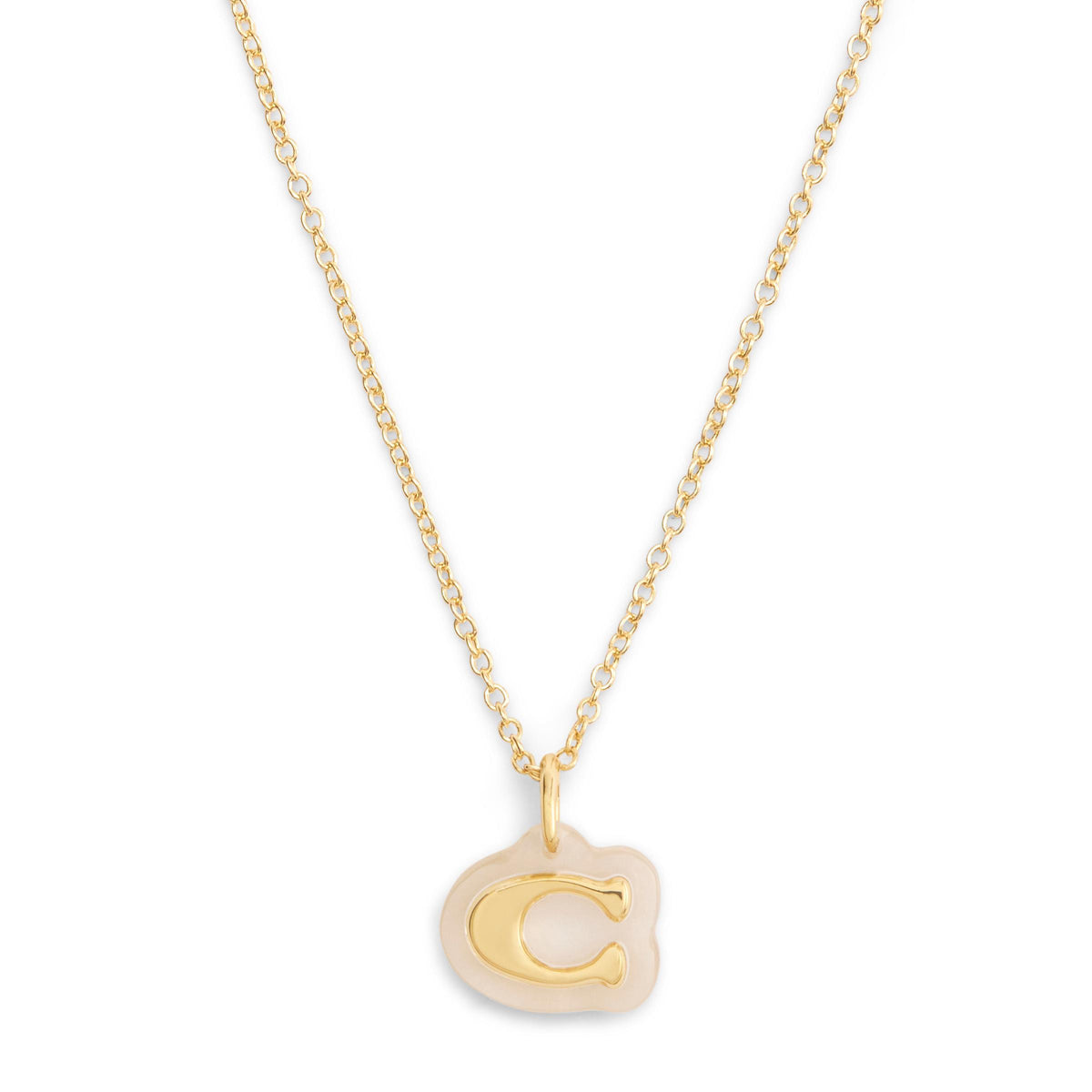 COACH Signature C Lucite Pendant Necklace - Gold/Clear