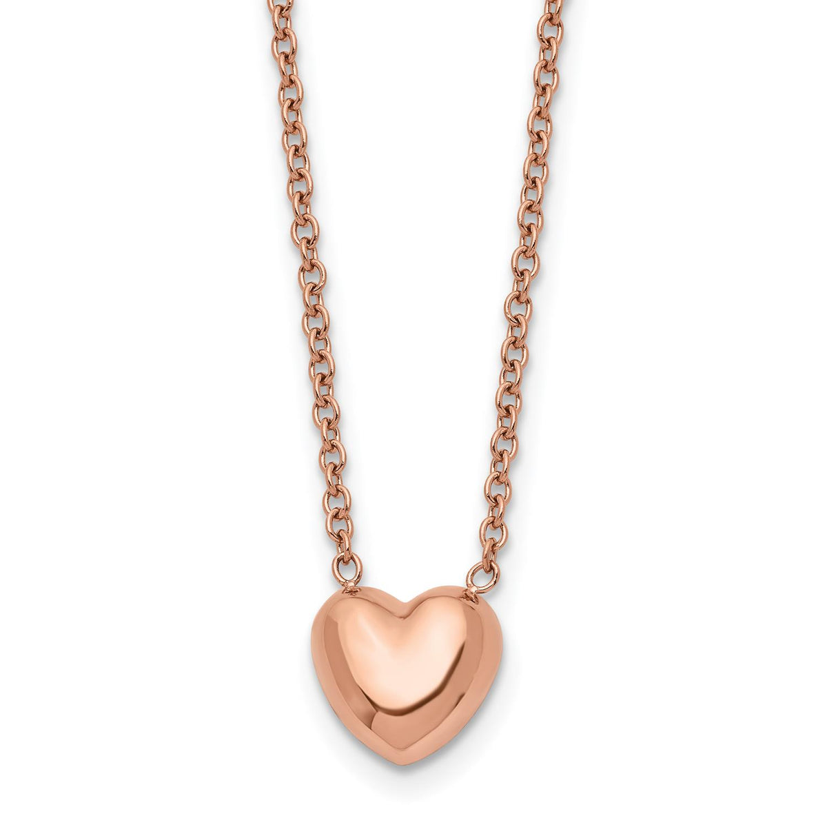 Distinctive Stainless Steel Polished Rose IP-plated Heart 17.5" Necklace