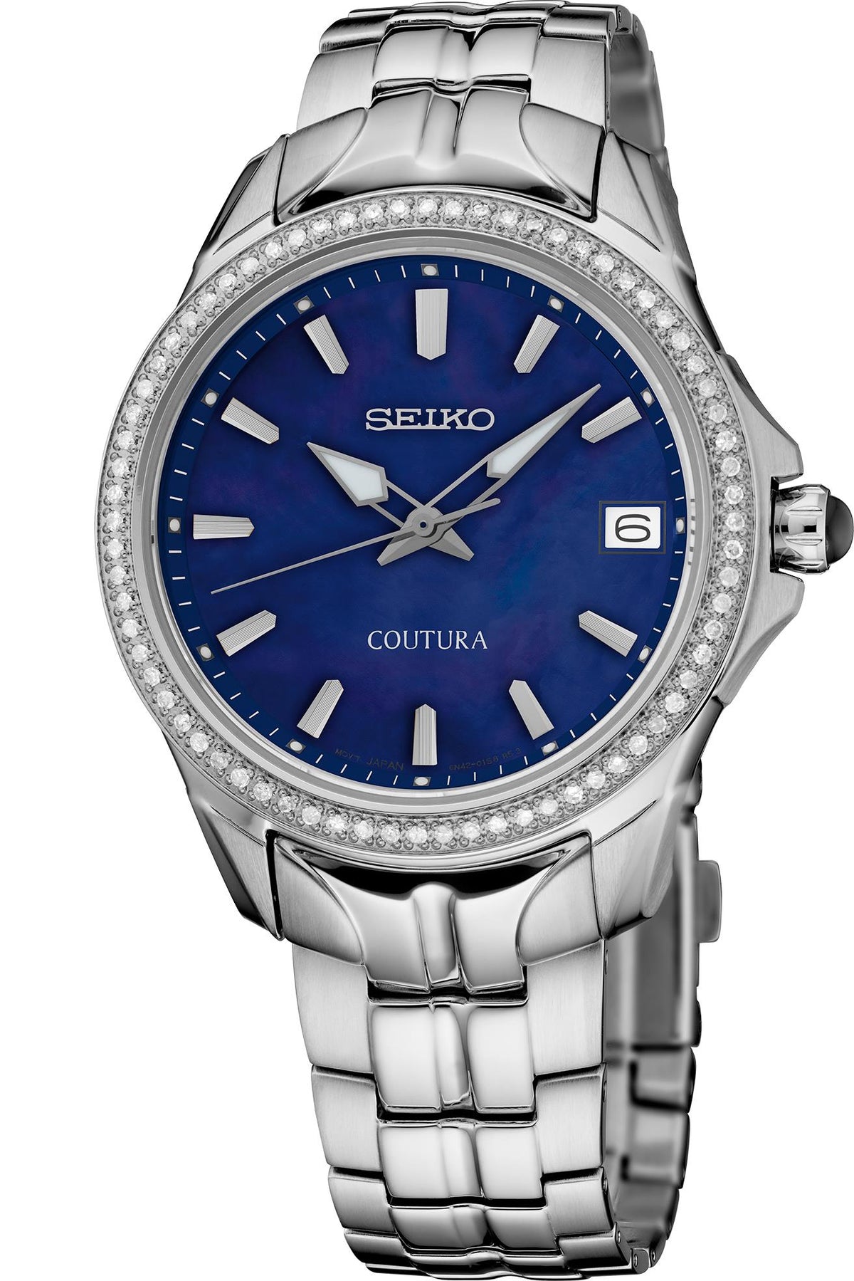 Seiko Coutura Diamonds SS Quartz Sapphire Blue MOP Dial, Diamond Bezel, Silver bracelet