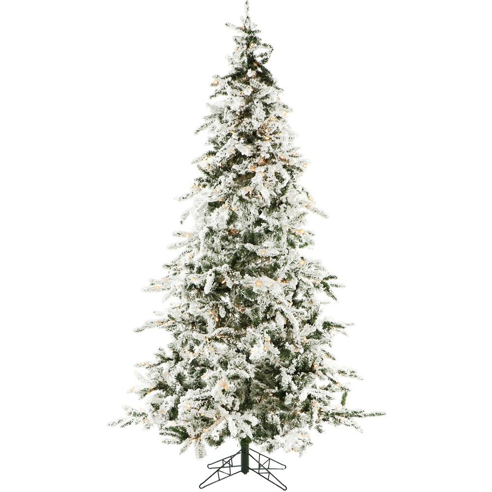Fraser Hill 7.5-Ft. White Pine Snowy Artificial Christmas Tree with Clear LED String Lighting