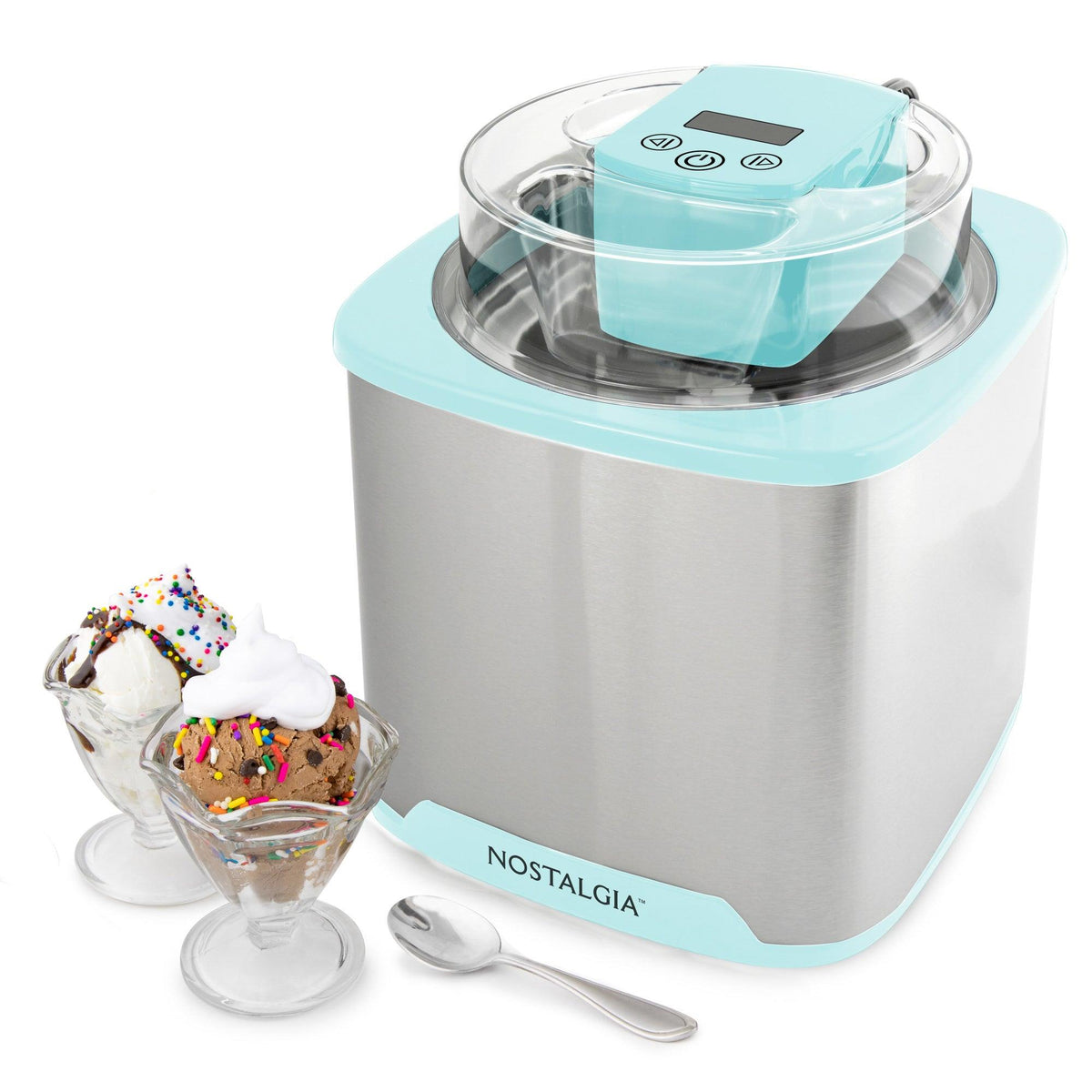 Nostalgia 2qt Digital Ice Cream Maker Stainless/Aqua