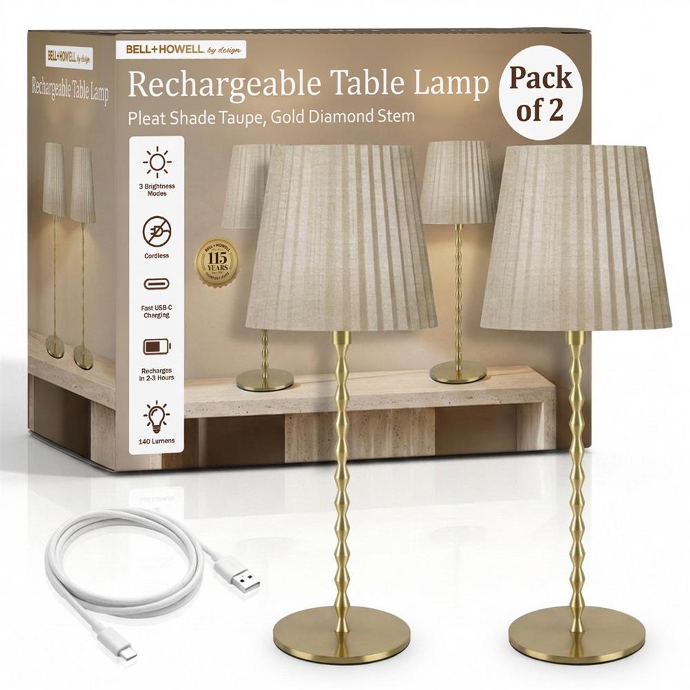 Bell + Howell Rechargeable Diamond Table Lamp Size 14" 2 Pack