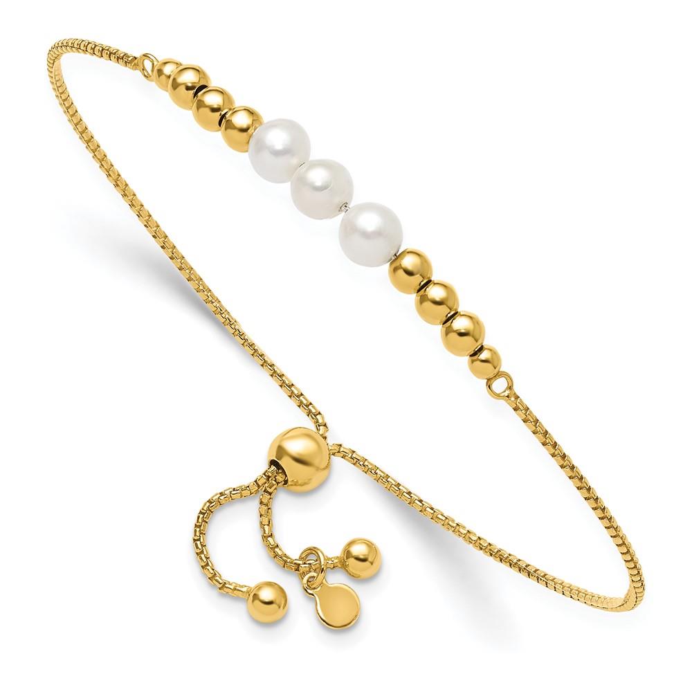 Distinctive Sterling Silver Gold-Plated Adjustable Bracelet with Pearls