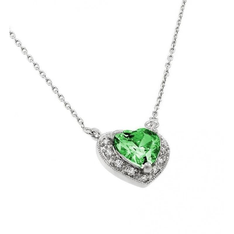 PARIKHS Rhodium Plated CZ Heart May Birthstone Necklace in 925 Sterling Silver