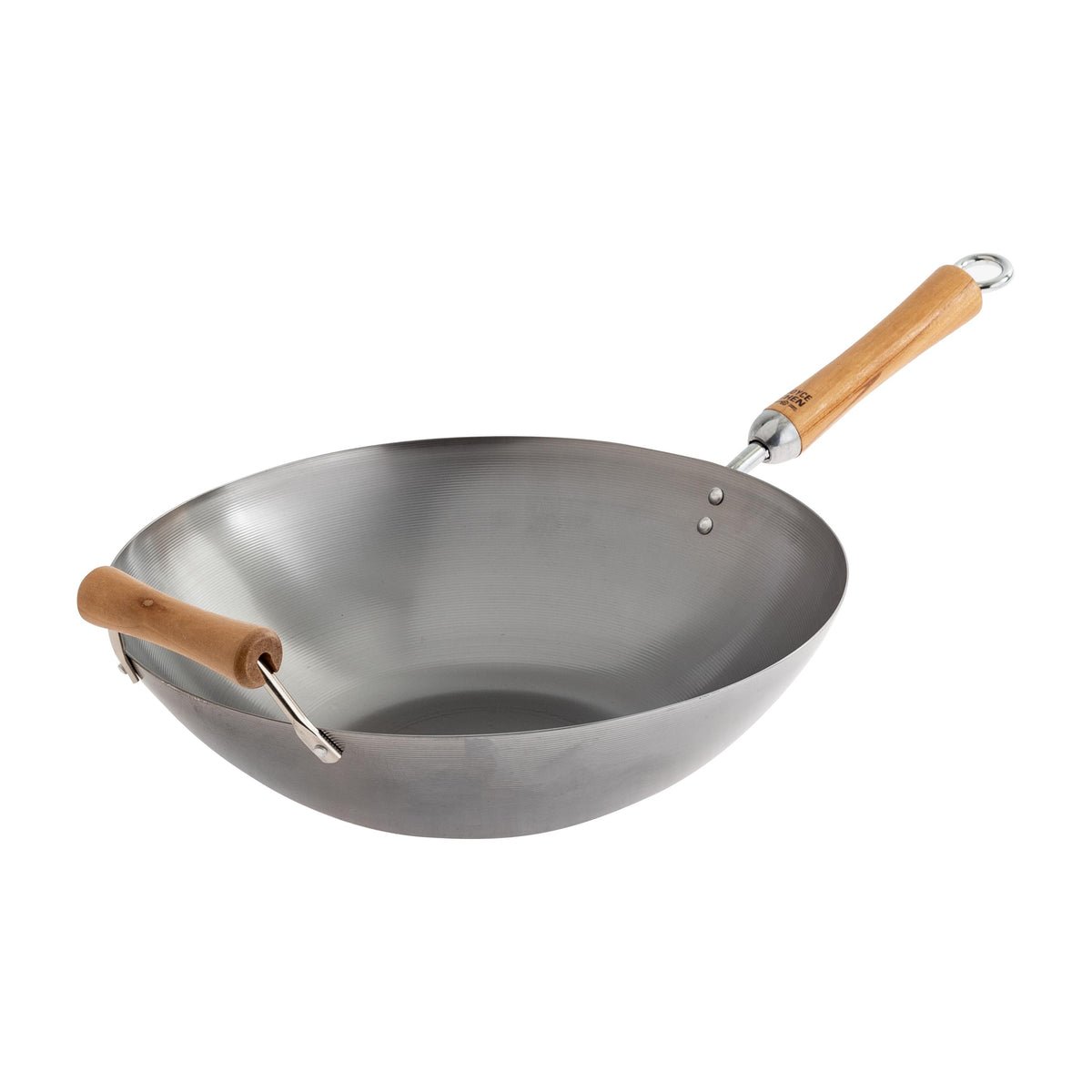 KitchenSupply Joyce Chen - Classic Series 14-Inch Uncoated Carbon Steel Flat Bottom Wok w/Birch Handles
