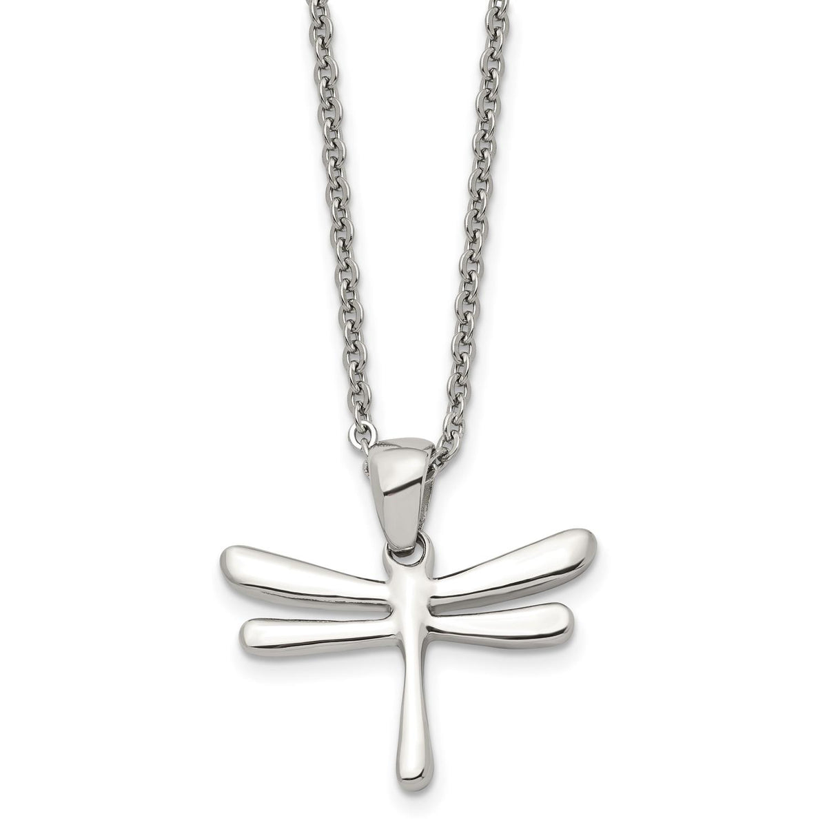 Distinctive Stainless Steel Polished Dragonfly 20" Necklace