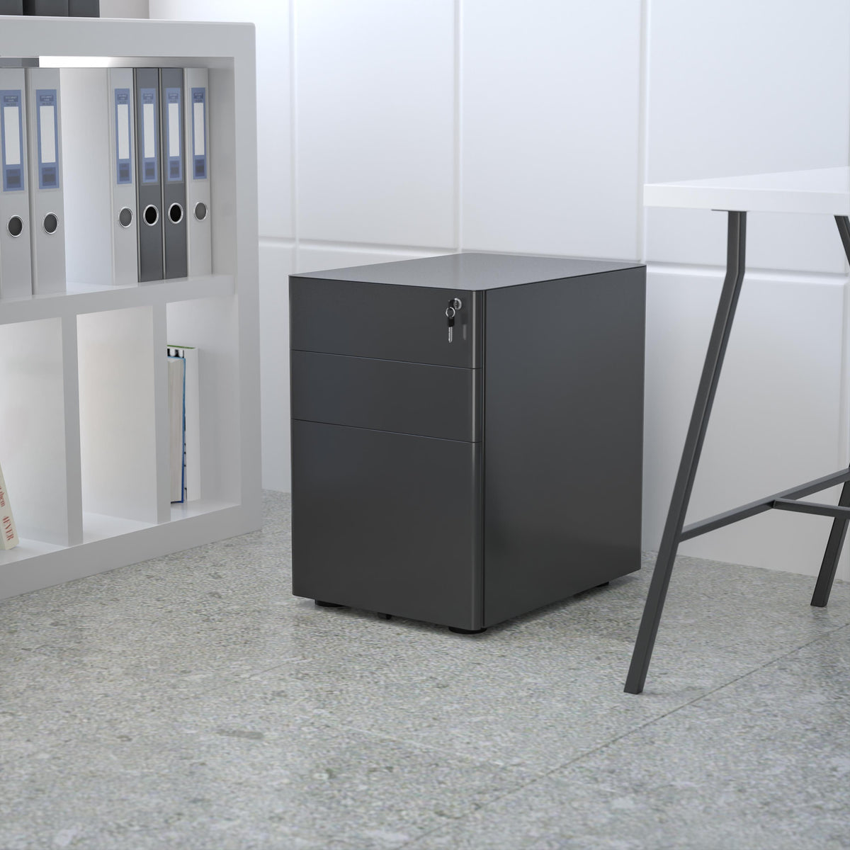 Flash Furniture Modern 3-Drawer Mobile Locking Filing Cabinet Storage Organizer-Black