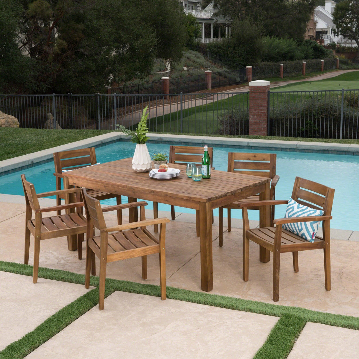 Stark Home Wilson Outdoor 7Pc Expandable Wood Dining Set