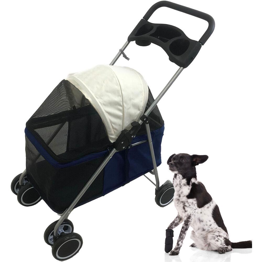 CRITTER SITTERS Single 4 Wheel Pet Stroller for Pets 33 Lbs. and Under, Blue