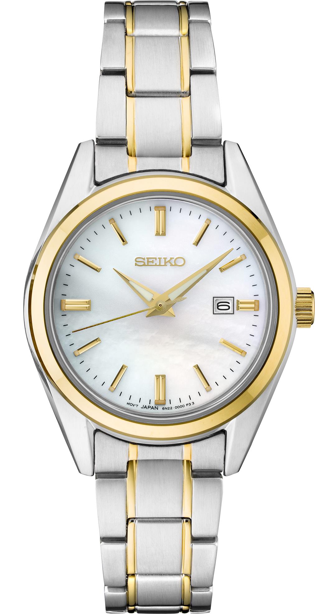 Seiko Ladies Essentials Watch, SS, 2-Tone Silver/Gold, Mother of Pearl Dial