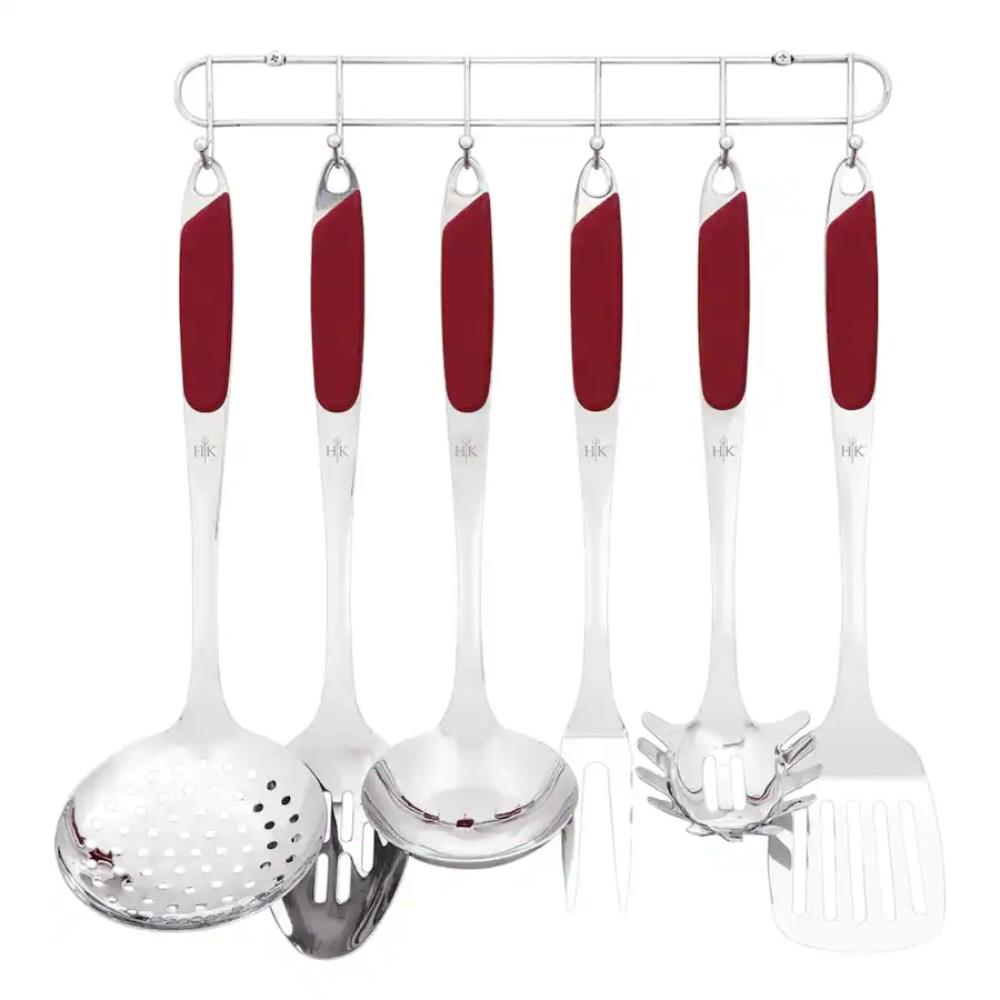 Hell's Kitchen 6pc Kitchen Utensil with Rack - Red
