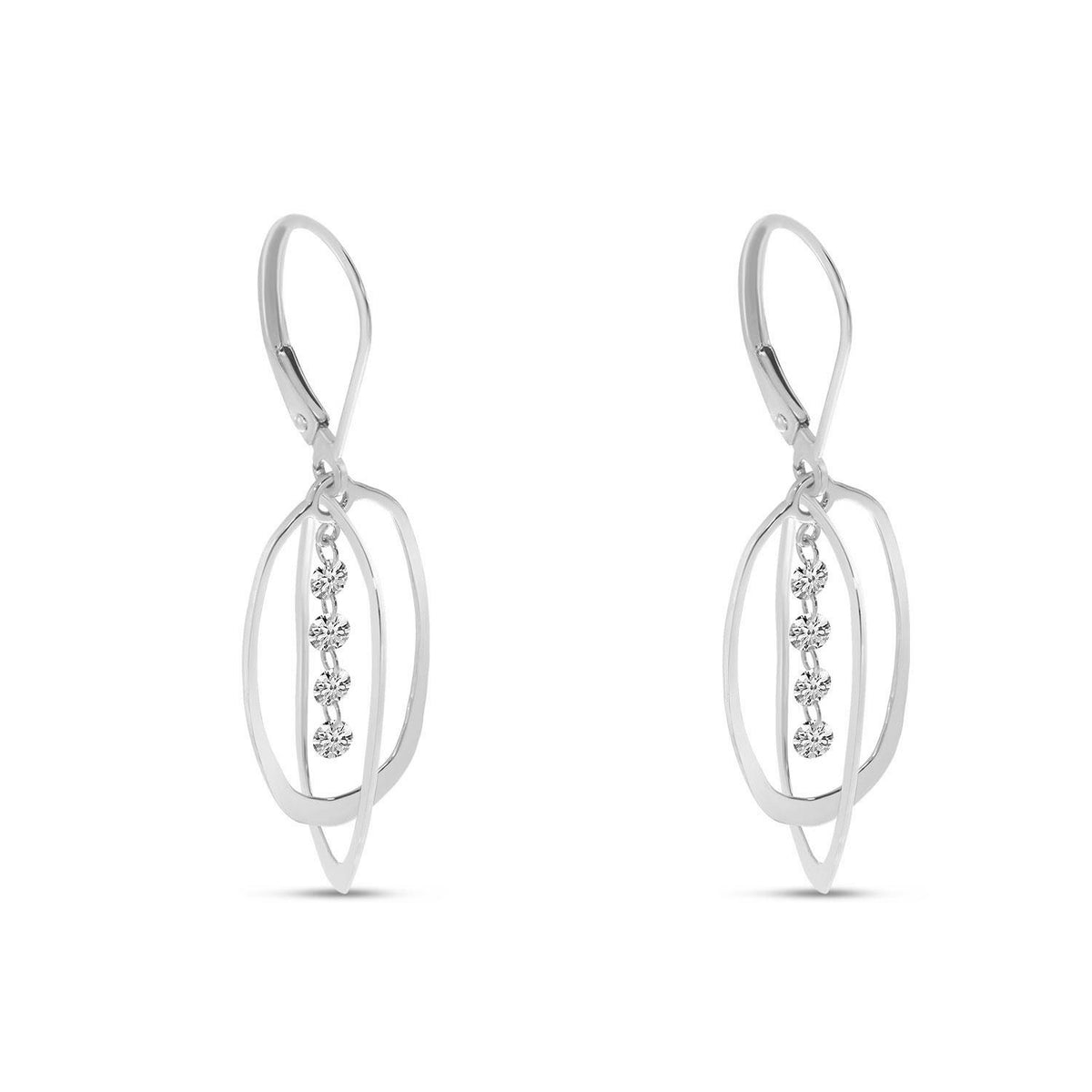Distinctive 14K White Gold Dashing Diamonds Petite Oval 3D Earrings