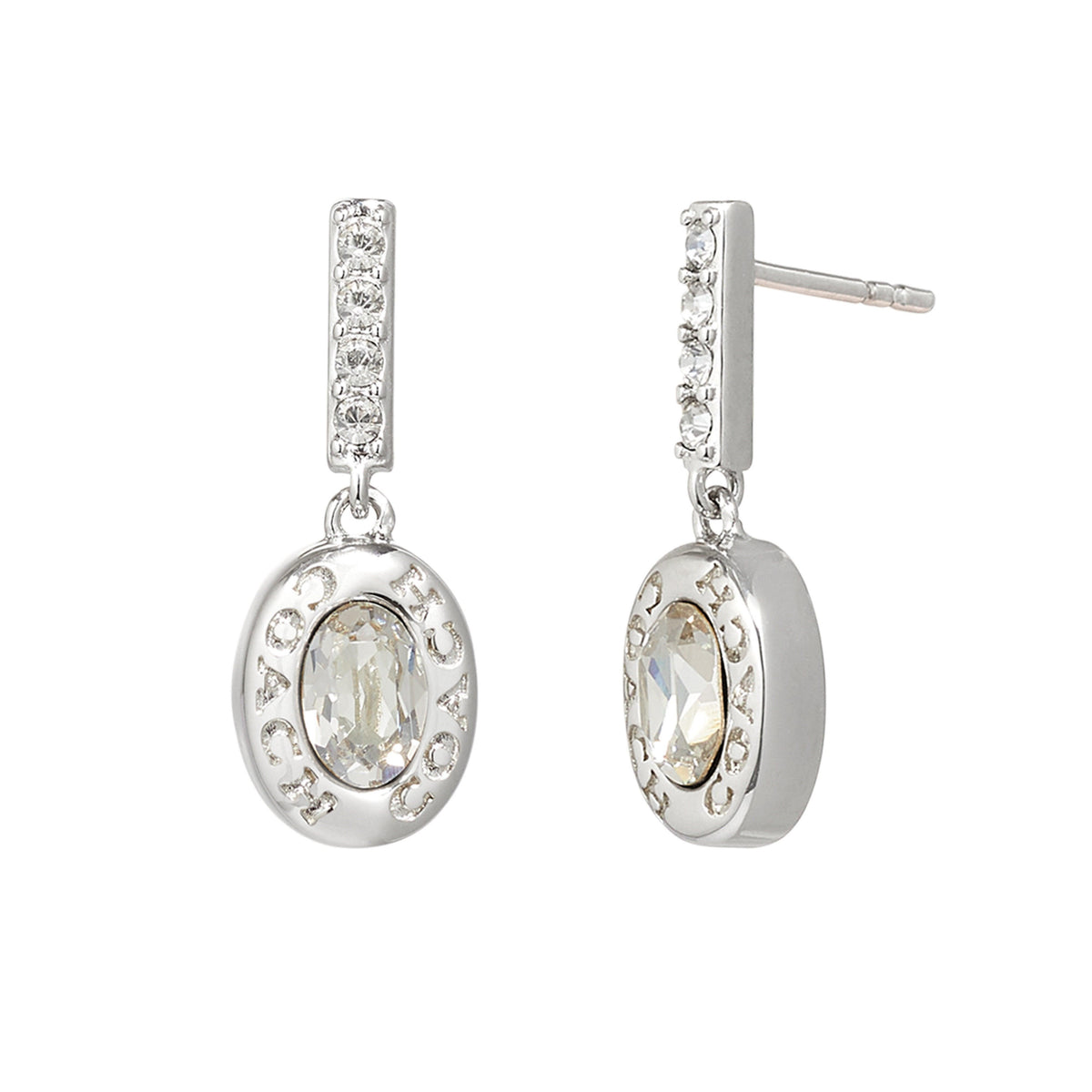 Coach Signature Logo Pave Bar Drop Earrings in Silver