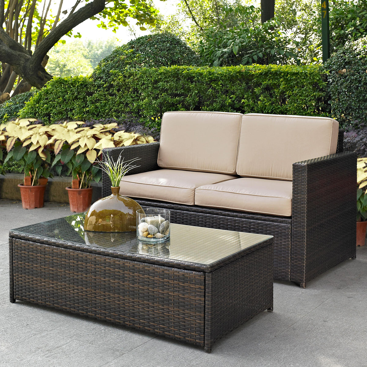 Crosley Outdoor Palm Harbor 2Pc Wicker Outdoor Loveseat Patio Furniture Set