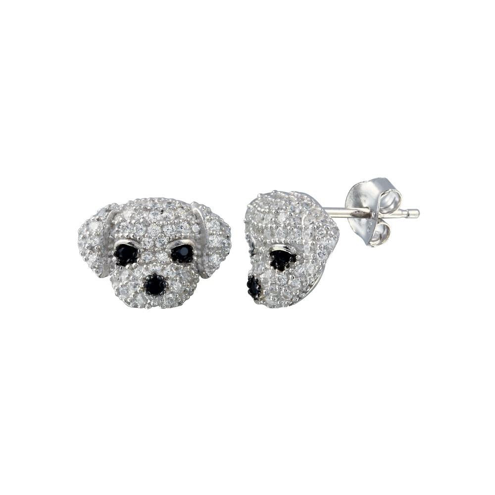 PARIKHS Rhodium Plated CZ Puppy Stud Earring in 925 Sterling Silver