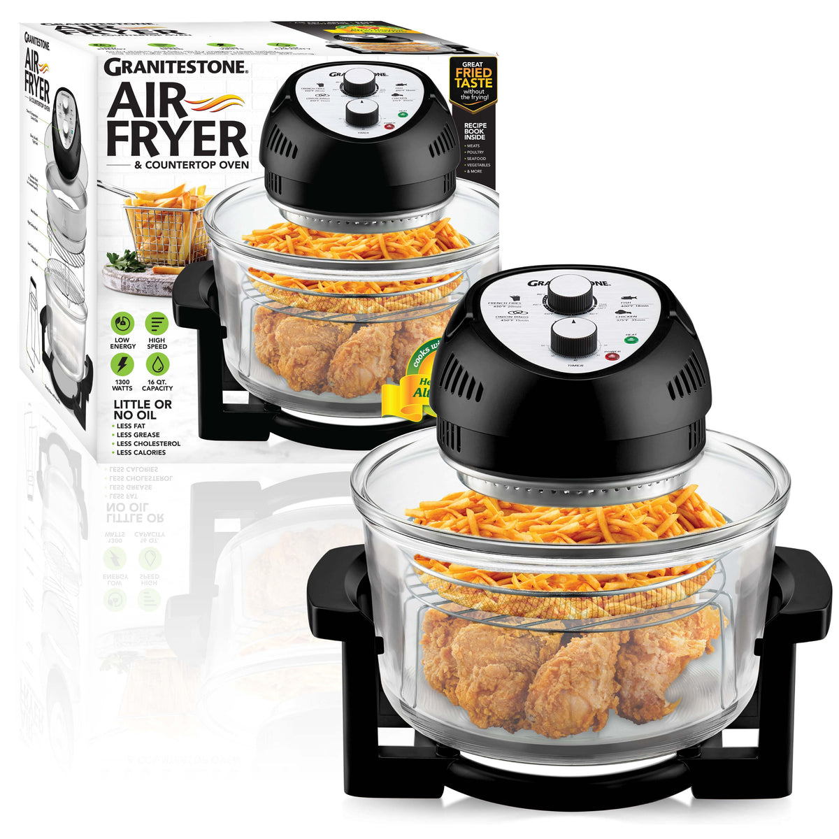 GraniteStone Cookware Glass Air Fryer and Counter Top Oven Size 16 Quart